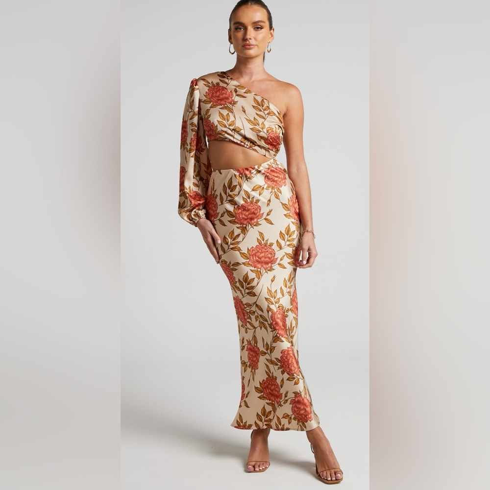 Showpo floral one shoulder midi dress